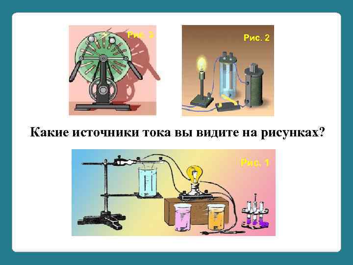 Рис. 3 Рис. 2 Какие источники тока вы видите на рисунках? Рис. 1 