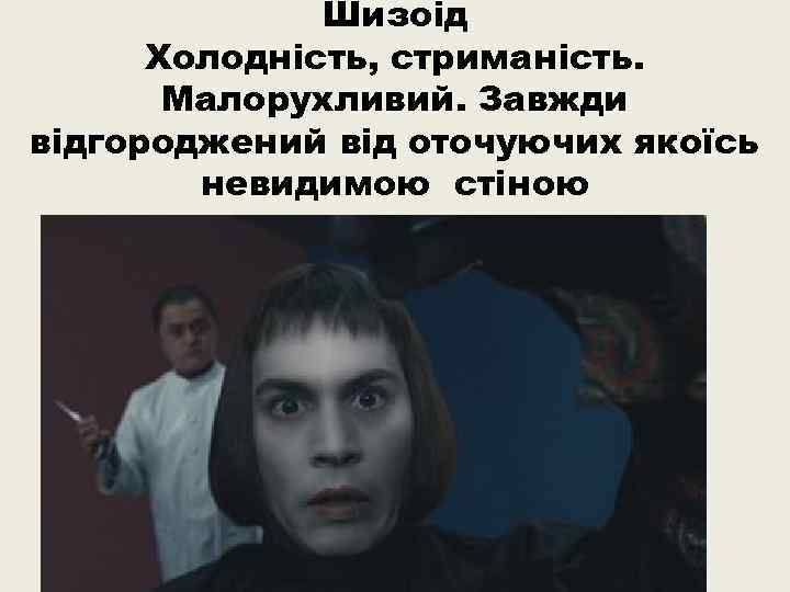 Шизоід Холодність, стриманість. Малорухливий. Завжди відгороджений від оточуючих якоїсь невидимою стіною 