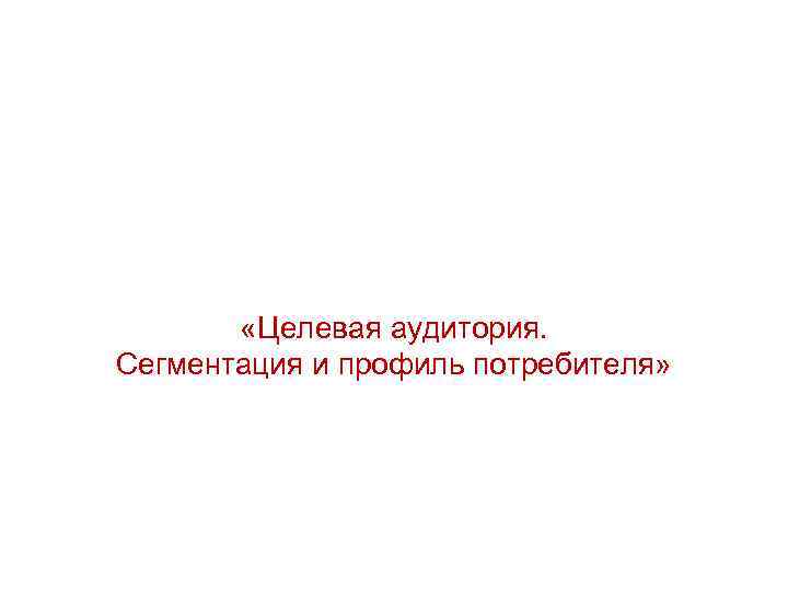  «Целевая аудитория. Сегментация и профиль потребителя» 