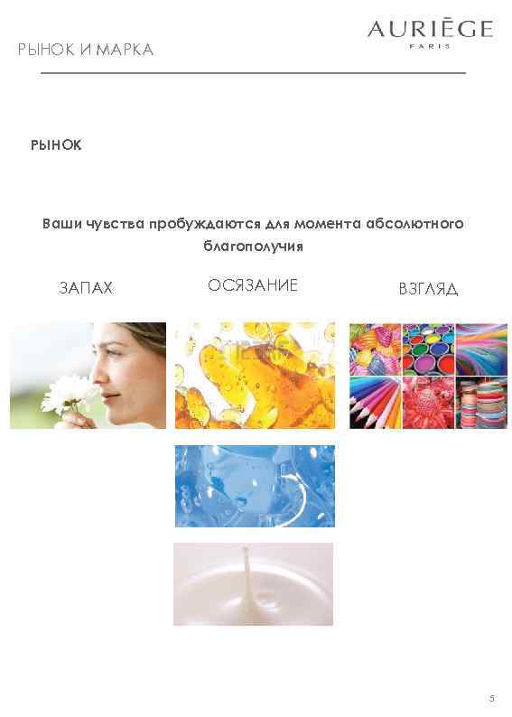 РЫНОК И МАРКА РЫНОК Ваши чувства пробуждаются для момента абсолютного благополучия ЗАПАХ ОСЯЗАНИЕ ВЗГЛЯД
