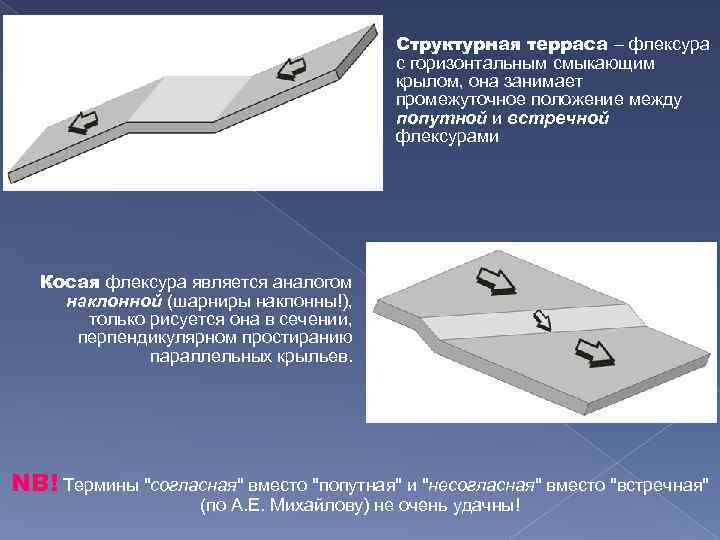 Структурная терраса – флексура с горизонтальным смыкающим крылом, она занимает промежуточное положение между попутной