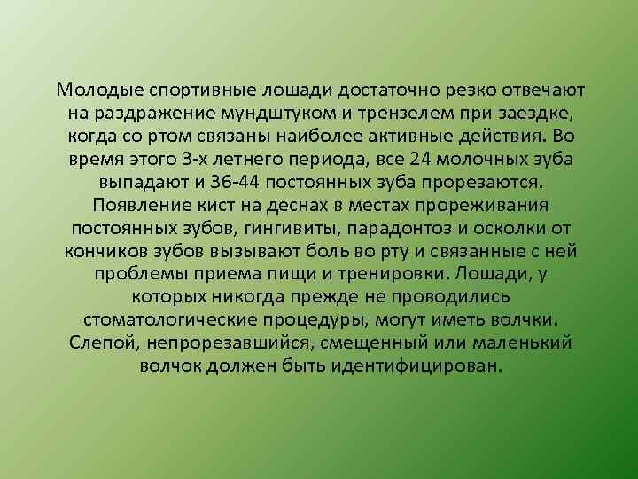 Молодые спортивные лошади достаточно резко отвечают на раздражение мундштуком и трензелем при заездке, когда