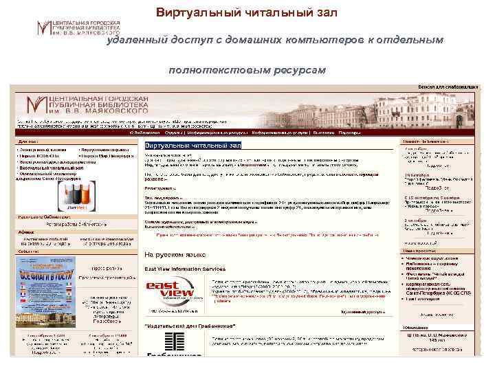 Виртуальный читальный зал удаленный доступ с домашних компьютеров к отдельным полнотекстовым ресурсам 
