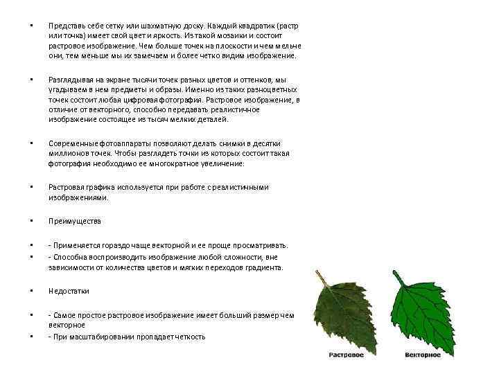  • Представь себе сетку или шахматную доску. Каждый квадратик (растр или точка) имеет