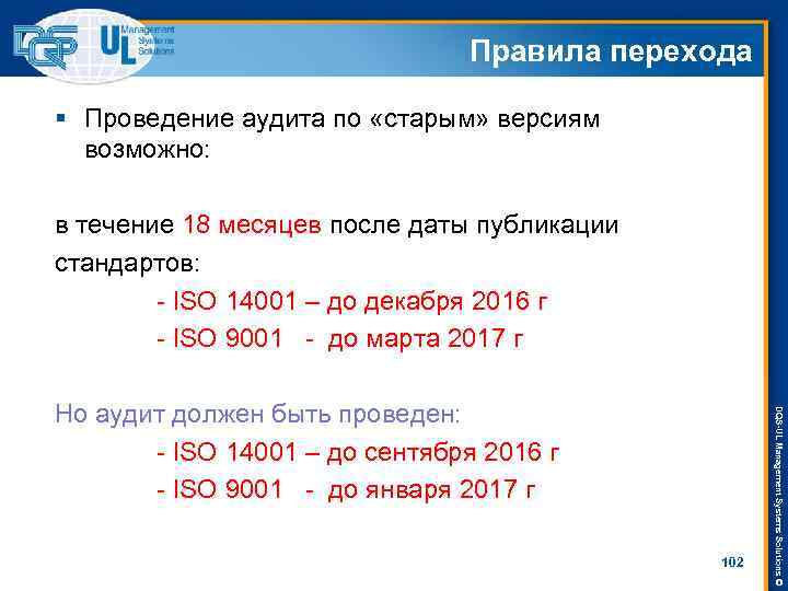 Правила перехода § Проведение аудита по «старым» версиям возможно: в течение 18 месяцев после