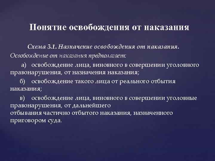  Понятие освобождения от наказания Схема 3. 1. Назначение освобождения от наказания. Освобождение от