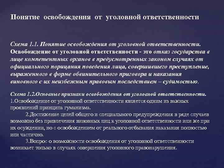  Понятие освобождения от уголовной ответственности Схема 1. 1. Понятие освобождения от уголовной ответственности.