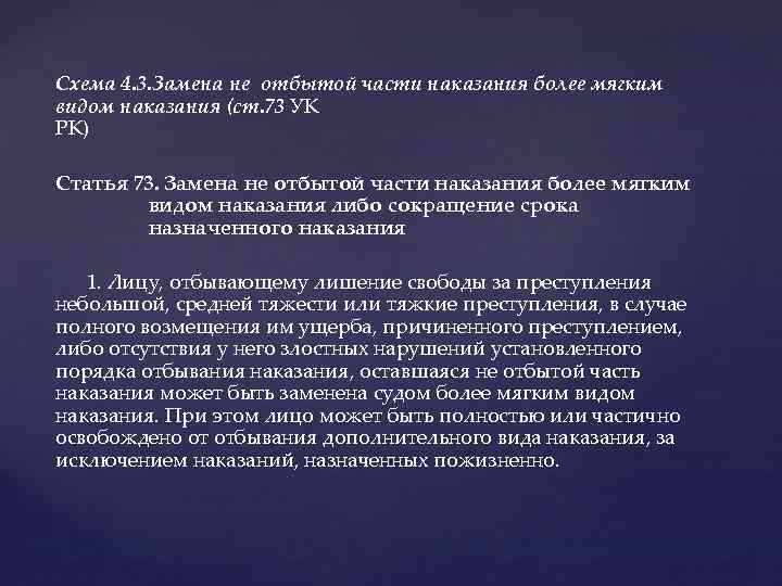 Схема 4. 3. Замена не отбытой части наказания более мягким видом наказания (ст. 73