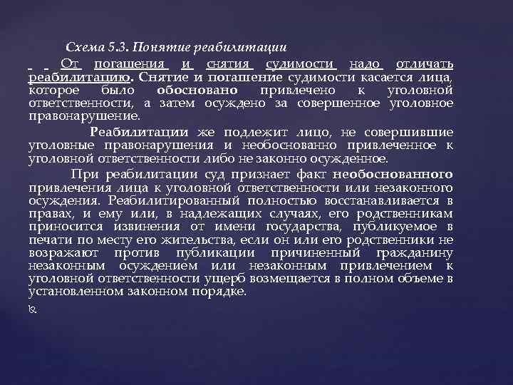  Схема 5. 3. Понятие реабилитации От погашения и снятия судимости надо отличать реабилитацию.