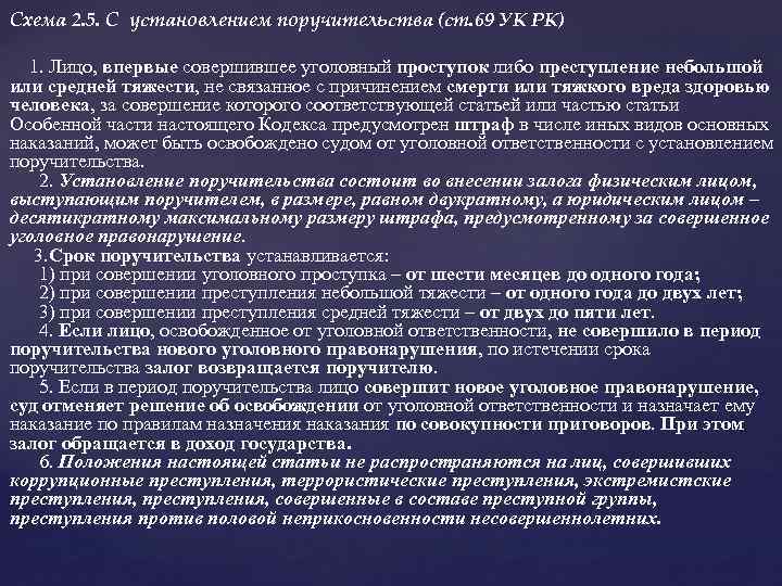 Схема 2. 5. С установлением поручительства (ст. 69 УК РК) 1. Лицо, впервые совершившее