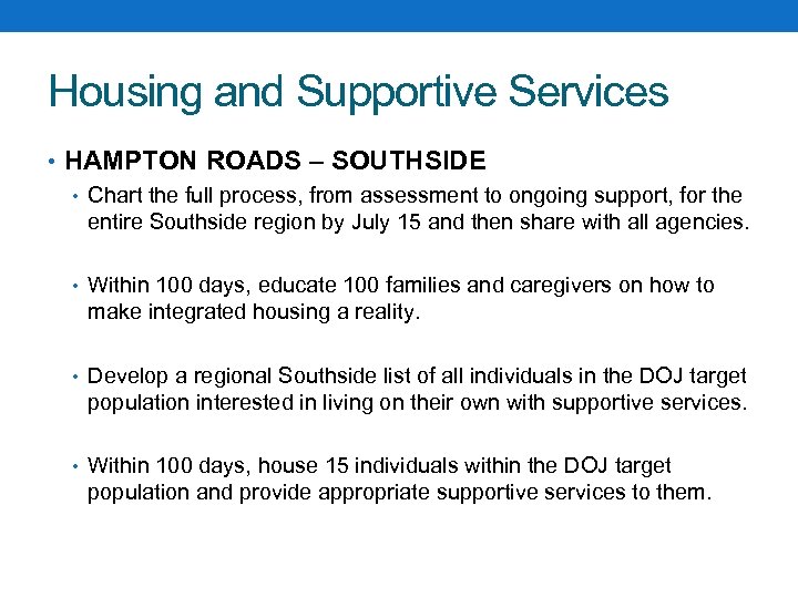 Housing and Supportive Services • HAMPTON ROADS – SOUTHSIDE • Chart the full process,