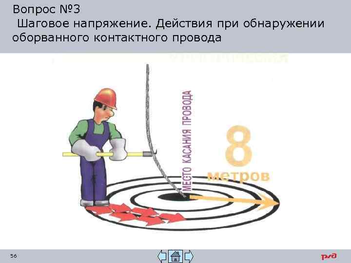 Вопрос № 3 Шаговое напряжение. Действия при обнаружении оборванного контактного провода 56 