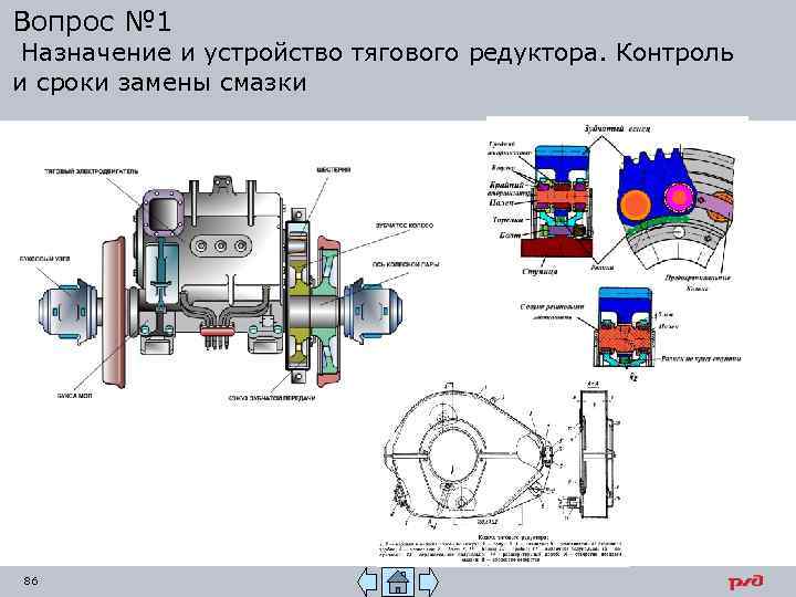 Вопрос № 1 Назначение и устройство тягового редуктора. Контроль и сроки замены смазки 86