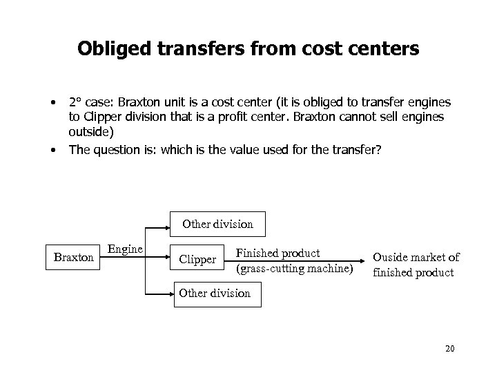 Obliged transfers from cost centers • • 2° case: Braxton unit is a cost