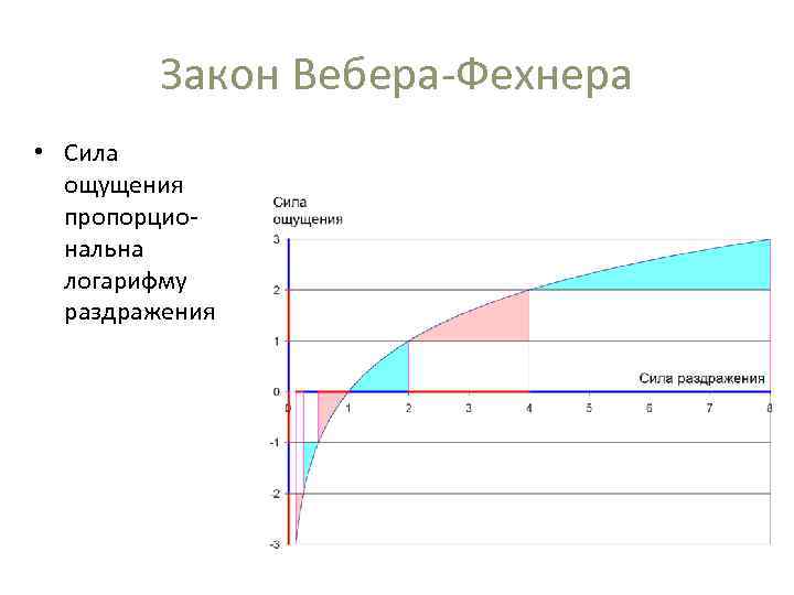 Закон Вебера-Фехнера • Сила ощущения пропорциональна логарифму раздражения 