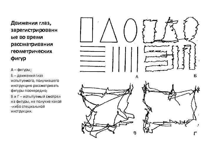 Движения глаз, зарегистрированн ые во время рассматривания геометрических фигур А – фигуры; Б –