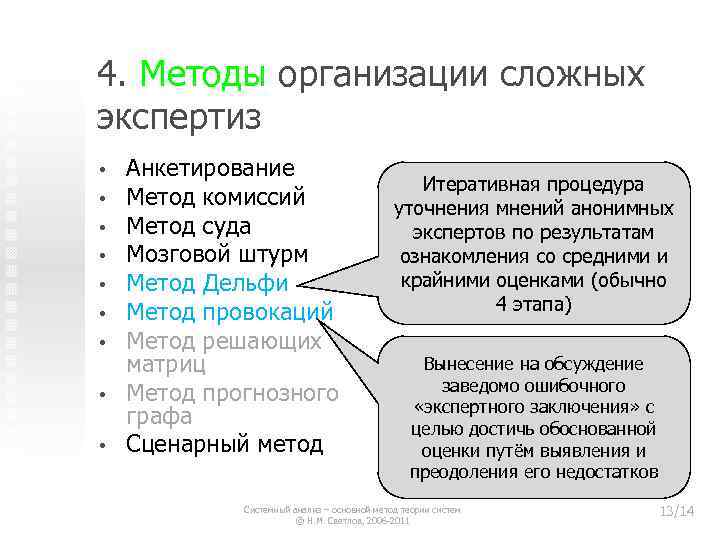 4. Методы организации сложных экспертиз • • • Анкетирование Метод комиссий Метод суда Мозговой