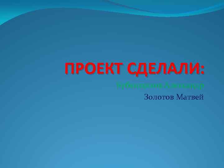 ПРОЕКТ СДЕЛАЛИ: Бубенщиков Александр Золотов Матвей 