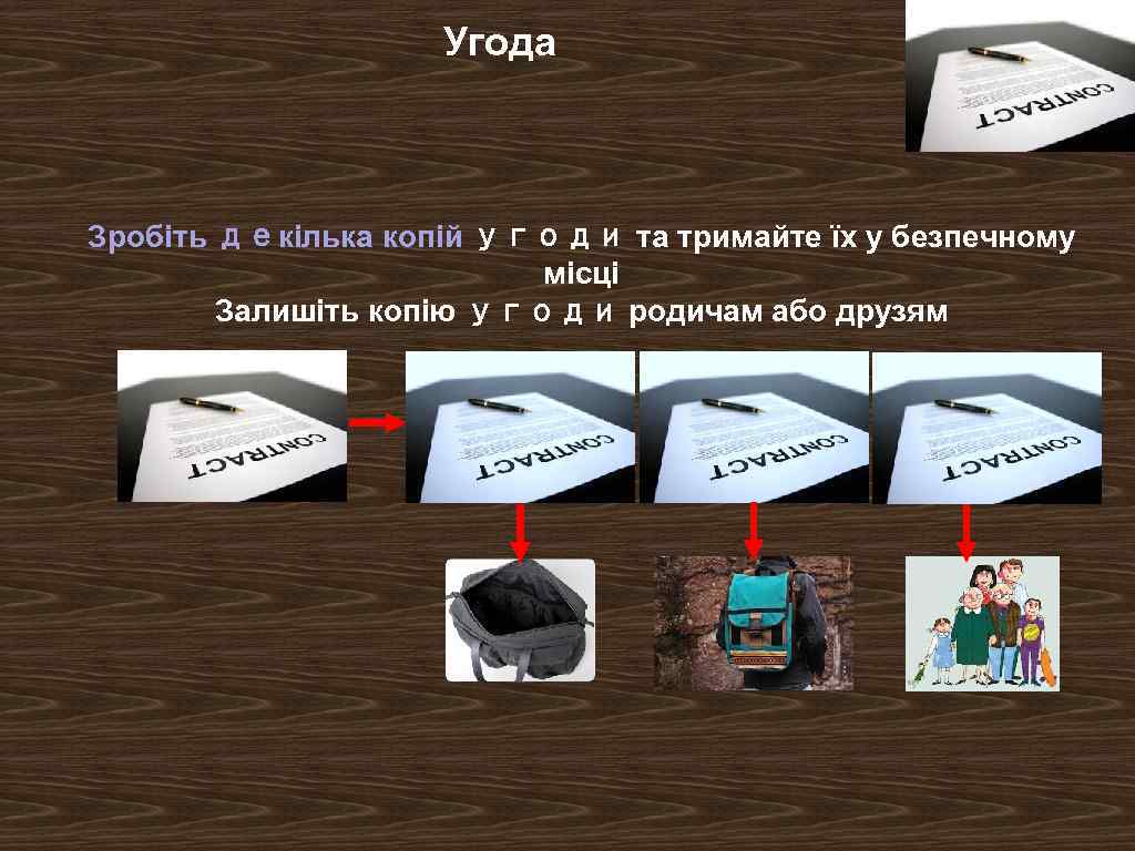 Угода Зробіть декілька копій угоди та тримайте їх у безпечному місці Залишіть копію угоди