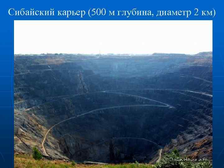 Сибайский карьер (500 м глубина, диаметр 2 км) 