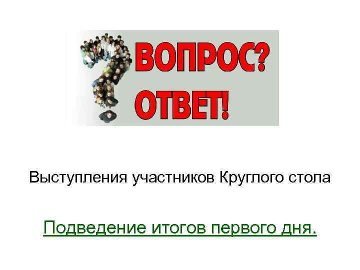 Выступления участников Круглого стола Подведение итогов первого дня. 