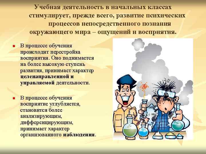 Учебная деятельность в начальных классах стимулирует, прежде всего, развитие психических процессов непосредственного познания окружающего