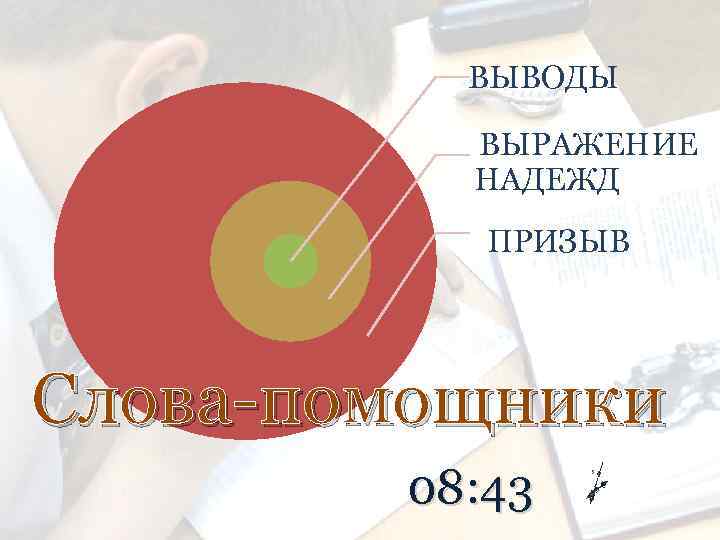 ВЫВОДЫ ВЫРАЖЕНИЕ НАДЕЖД ПРИЗЫВ Слова-помощники 08: 43 