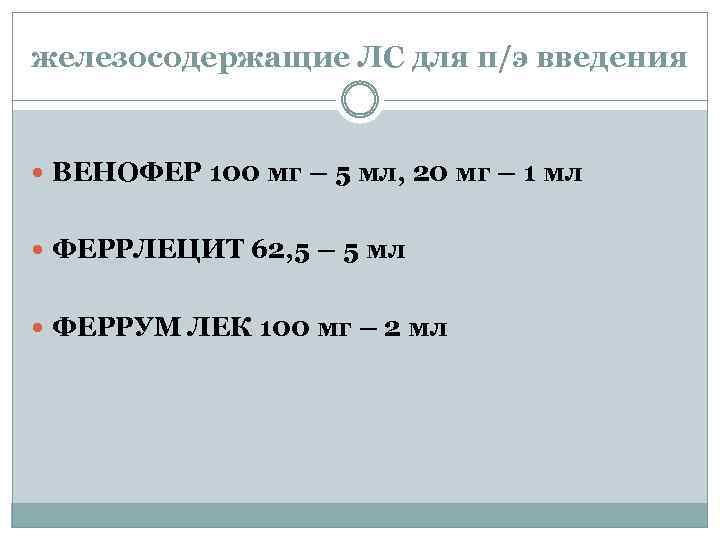 железосодержащие ЛС для п/э введения ВЕНОФЕР 100 мг – 5 мл, 20 мг –