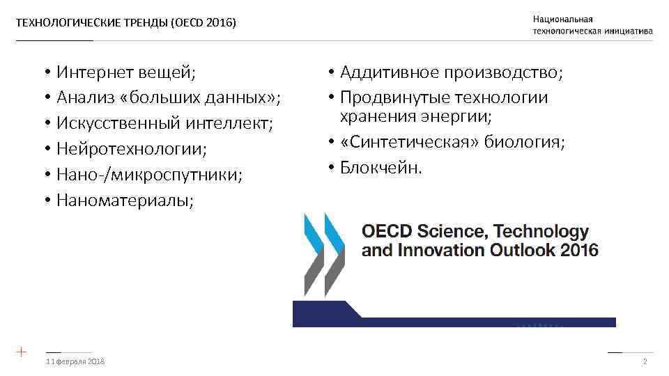 ТЕХНОЛОГИЧЕСКИЕ ТРЕНДЫ (OECD 2016) • Интернет вещей; • Анализ «больших данных» ; • Искусственный