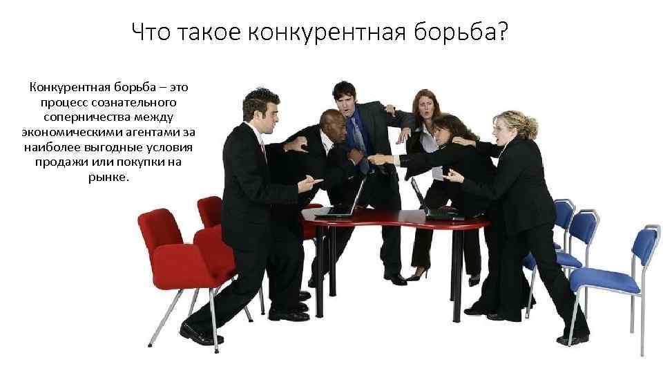 Что такое конкурентная борьба? Конкурентная борьба – это процесс сознательного соперничества между экономическими агентами
