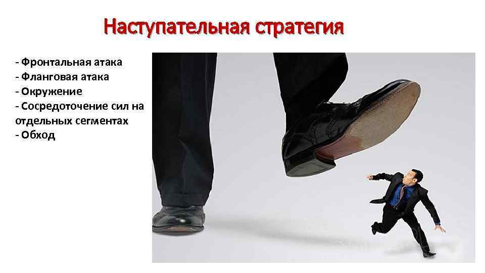 Наступательная стратегия - Фронтальная атака - Фланговая атака - Окружение - Сосредоточение сил на