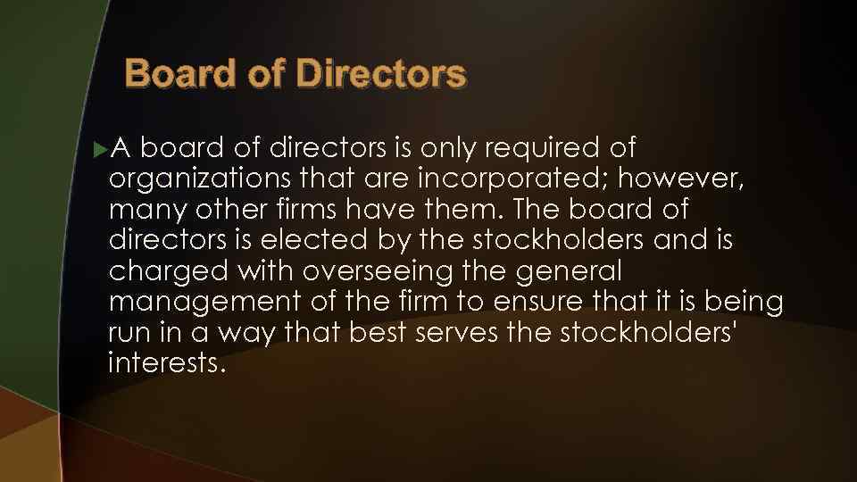 Board of Directors u. A board of directors is only required of organizations that