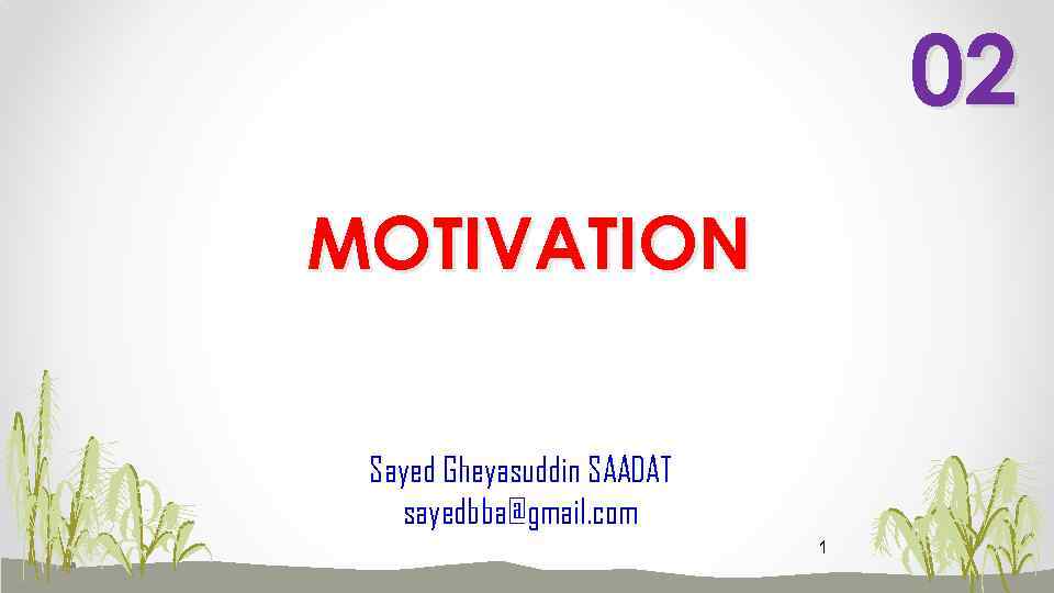 02 MOTIVATION Sayed Gheyasuddin SAADAT sayedbba@gmail. com 1 