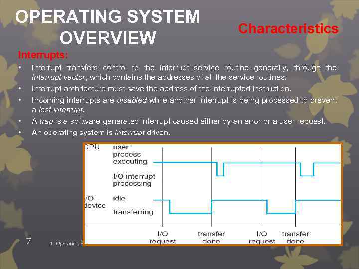 OPERATING SYSTEM OVERVIEW Characteristics Interrupts: • Interrupt transfers control to the interrupt service routine