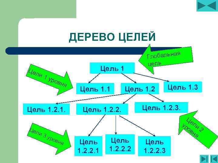 ДЕРЕВО ЦЕЛЕЙ Цел и 1 Цель 1 уро вня Цель 1. 2. 1. Це