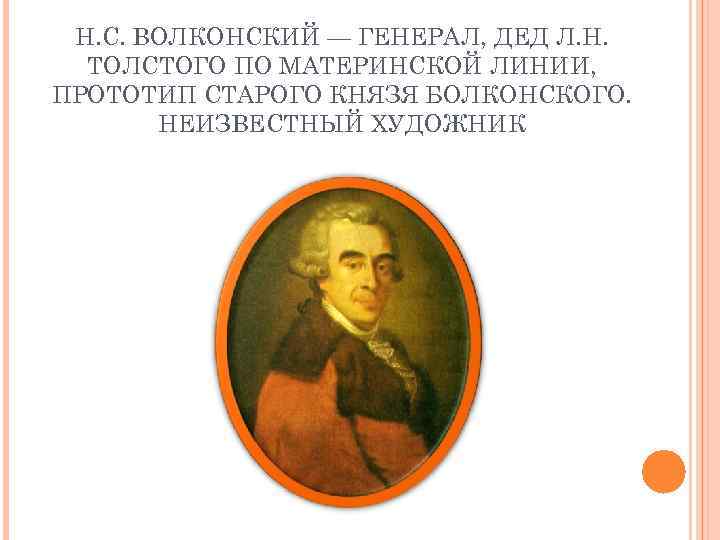 Н. С. ВОЛКОНСКИЙ — ГЕНЕРАЛ, ДЕД Л. Н. ТОЛСТОГО ПО МАТЕРИНСКОЙ ЛИНИИ, ПРОТОТИП СТАРОГО