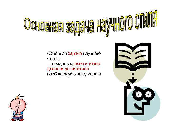 Основная задача научного стиляпредельно ясно и точно донести до читателя сообщаемую информацию 