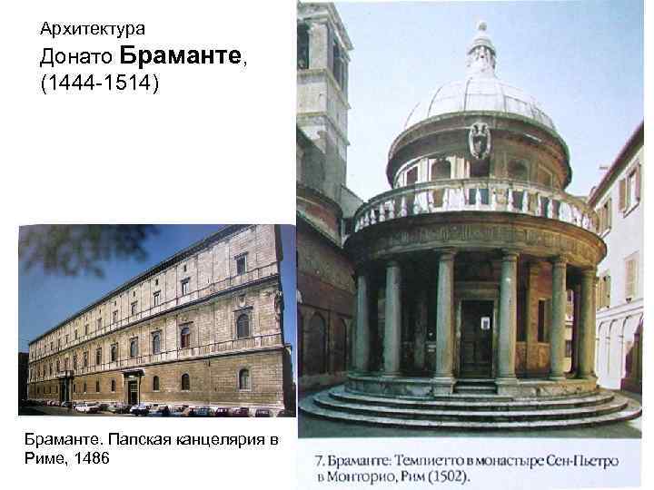 Архитектура Донато Браманте, (1444 -1514) Браманте. Папская канцелярия в Риме, 1486 