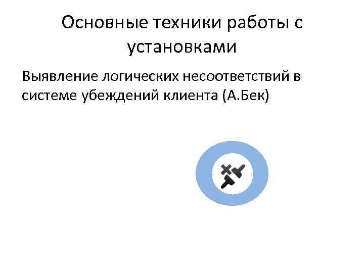 Основные техники работы с установками Выявление логических несоответствий в системе убеждений клиента (А. Бек)