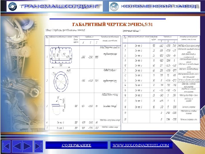 ГАБАРИТНЫЙ ЧЕРТЕЖ 20 ЧН 26, 5/31 СОДЕРЖАНИЕ WWW. KOLOMNADIESEL. COM 