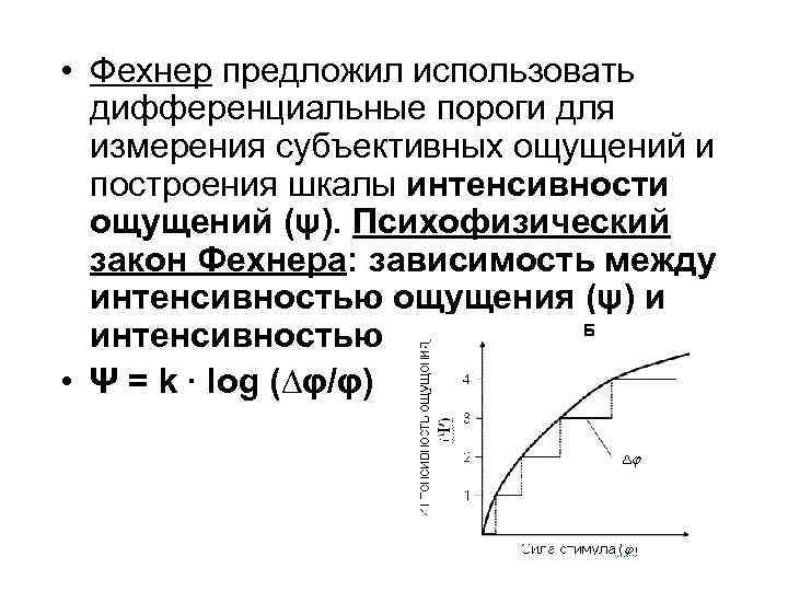  • Фехнер предложил использовать дифференциальные пороги для измерения субъективных ощущений и построения шкалы