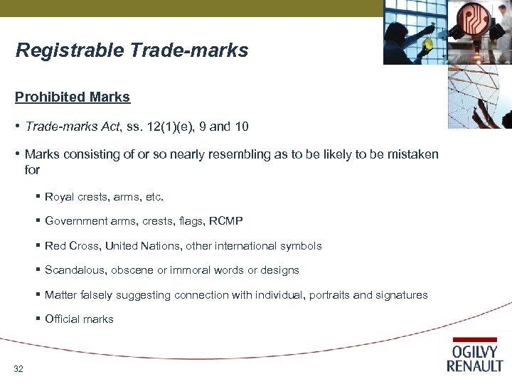 Registrable Trade-marks Prohibited Marks • Trade-marks Act, ss. 12(1)(e), 9 and 10 • Marks