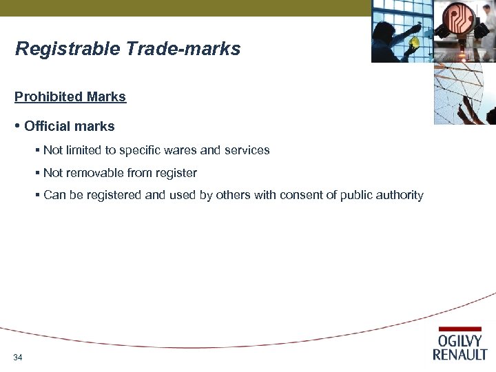 Registrable Trade-marks Prohibited Marks • Official marks § Not limited to specific wares and
