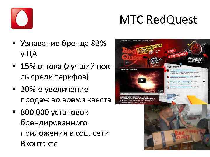 МТС Red. Quest • Узнавание бренда 83% у ЦА • 15% оттока (лучший покль