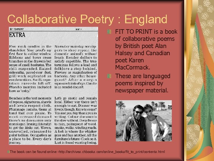 Collaborative Poetry : England FIT TO PRINT is a book of collaborative poems by