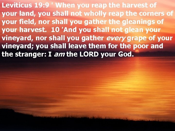 Leviticus 19: 9 ' When you reap the harvest of your land, you shall