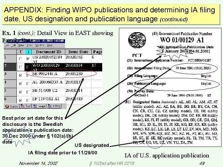 APPENDIX: Finding WIPO publications and determining IA filing date, US designation and publication language