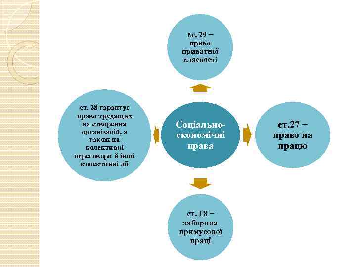 ст. 29 − право приватної власності ст. 28 гарантує право трудящих на створення організацій,