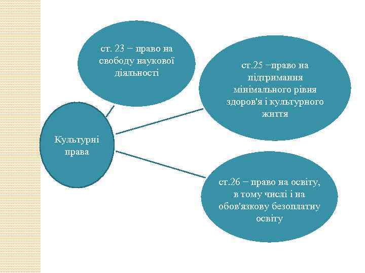 ст. 23 − право на свободу наукової діяльності ст. 25 −право на підтримання мінімального