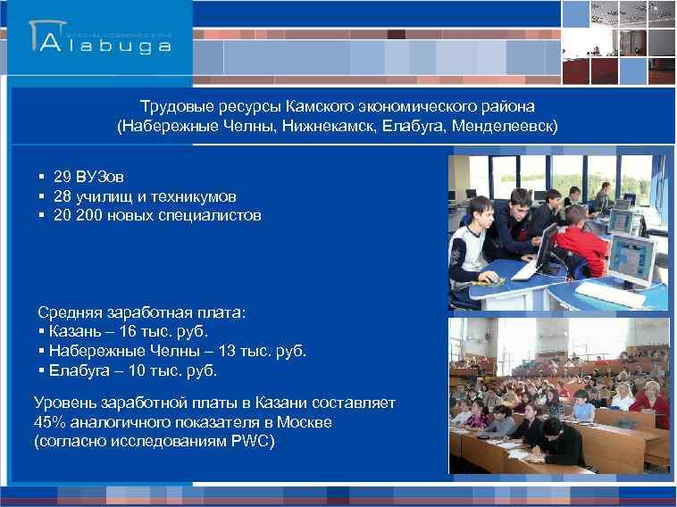 Трудовые ресурсы Камского экономического района (Набережные Челны, Нижнекамск, Елабуга, Менделеевск) § 29 ВУЗов §